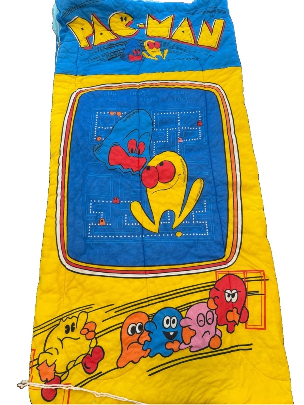 Vintage 1980s Pac Man Midway TM game sleeping bag collectible nostalgia gameroom